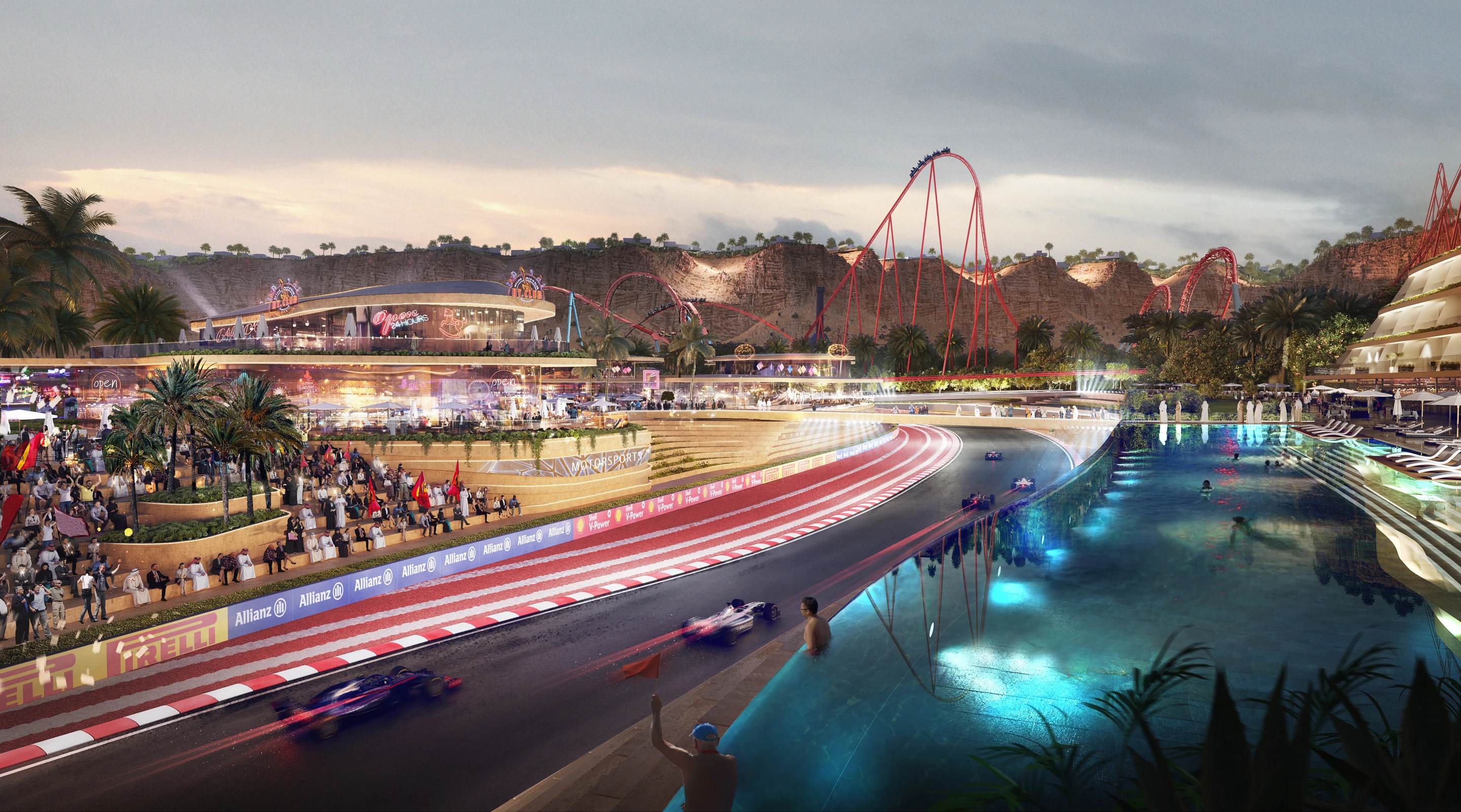 Qiddiya will include a Speed Park motor sports venue that the renders depict hosting Formula 1 motor racing