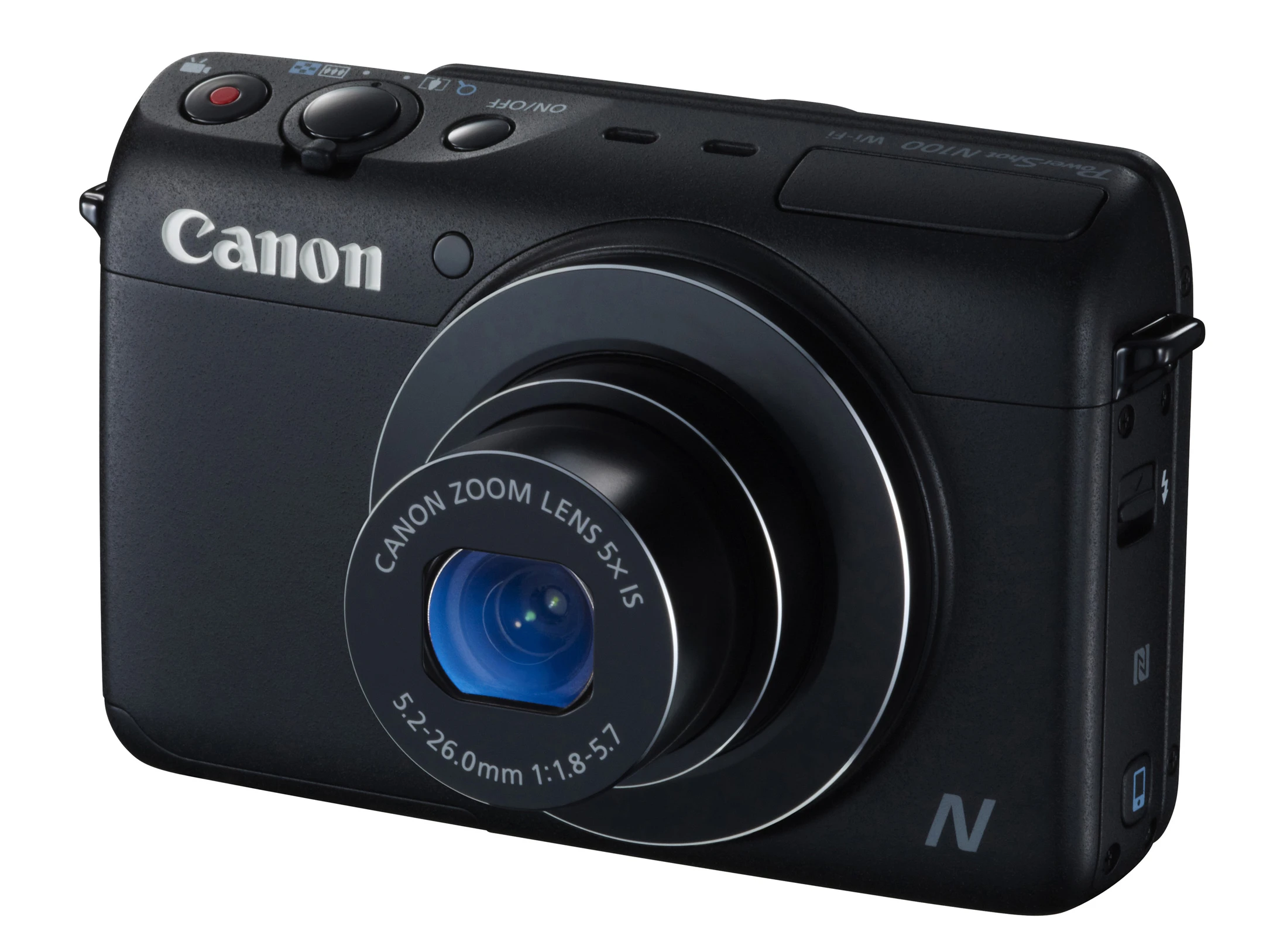 The Canon PowerShot N100 boasts a 12.1-megapixel CMOS sensor, Canon's DIGIC 6 image processor, and a 5x optical zoom