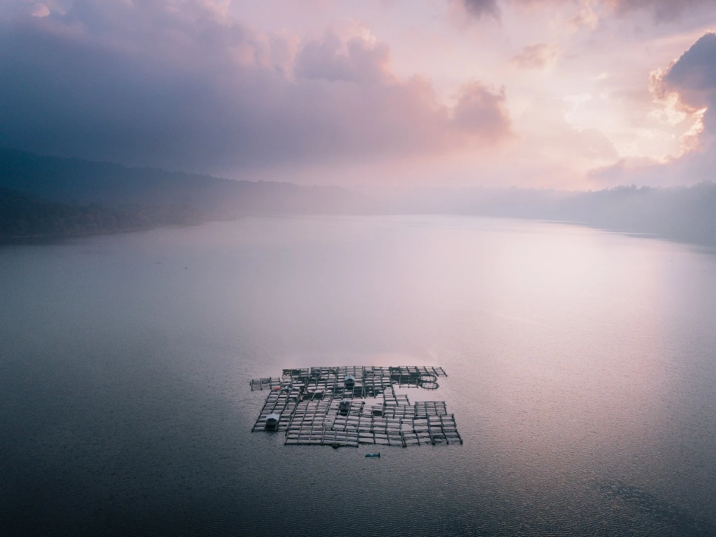 Finalist in The Great Outdoors category of the 2018 EyeEm Awards: Drone shot of a fishing structure in Lake Buyan, Bali