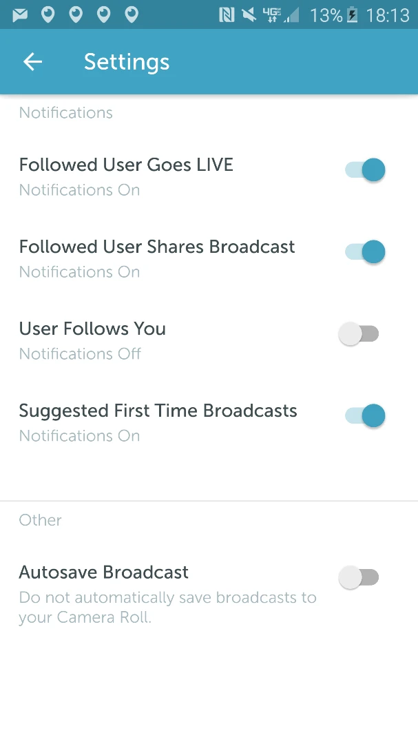 Android users can configure the app to push notifications when somebody they follow on Twitter broadcasts for the first time and also if somebody they are following shares somebody else's broadcast