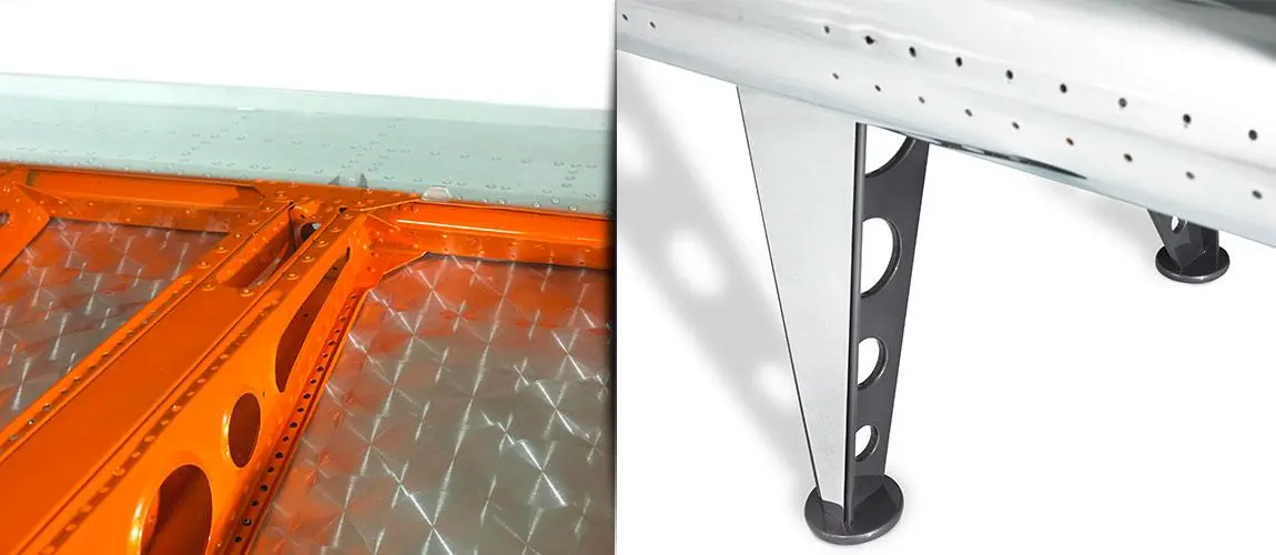 The aluminum legs are fabricated