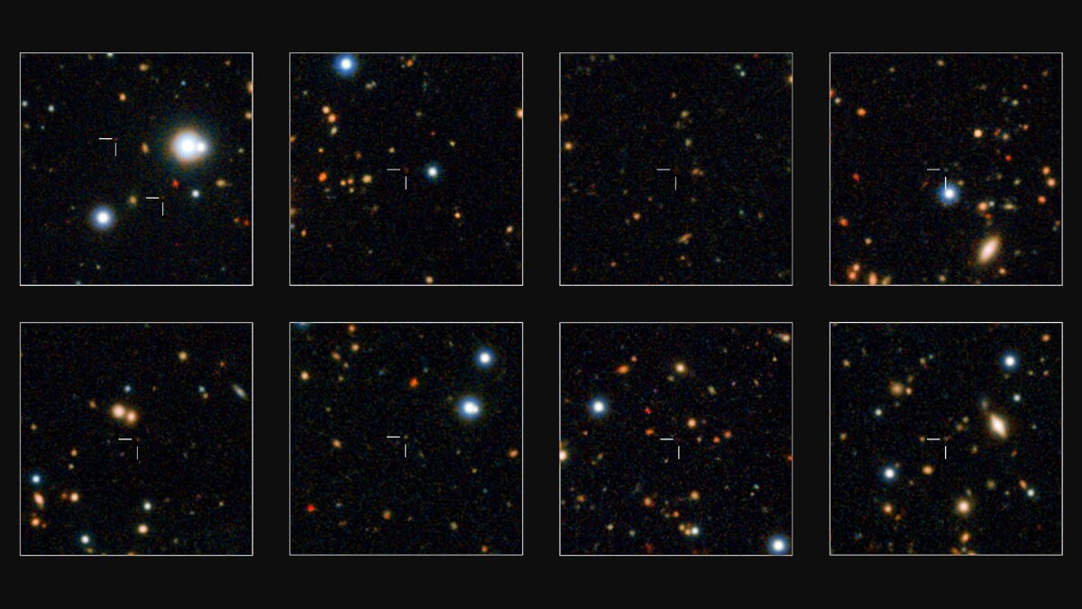 A handful of the newly discovered massive galaxies, which could lead to a big rethink of early universe galaxy formation theory, can be seen here