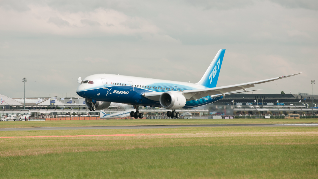 ZA001, the first 787 Dreamliner, arrives at Le Bourget Air Field for the Paris Air Show (Photo: Boeing)