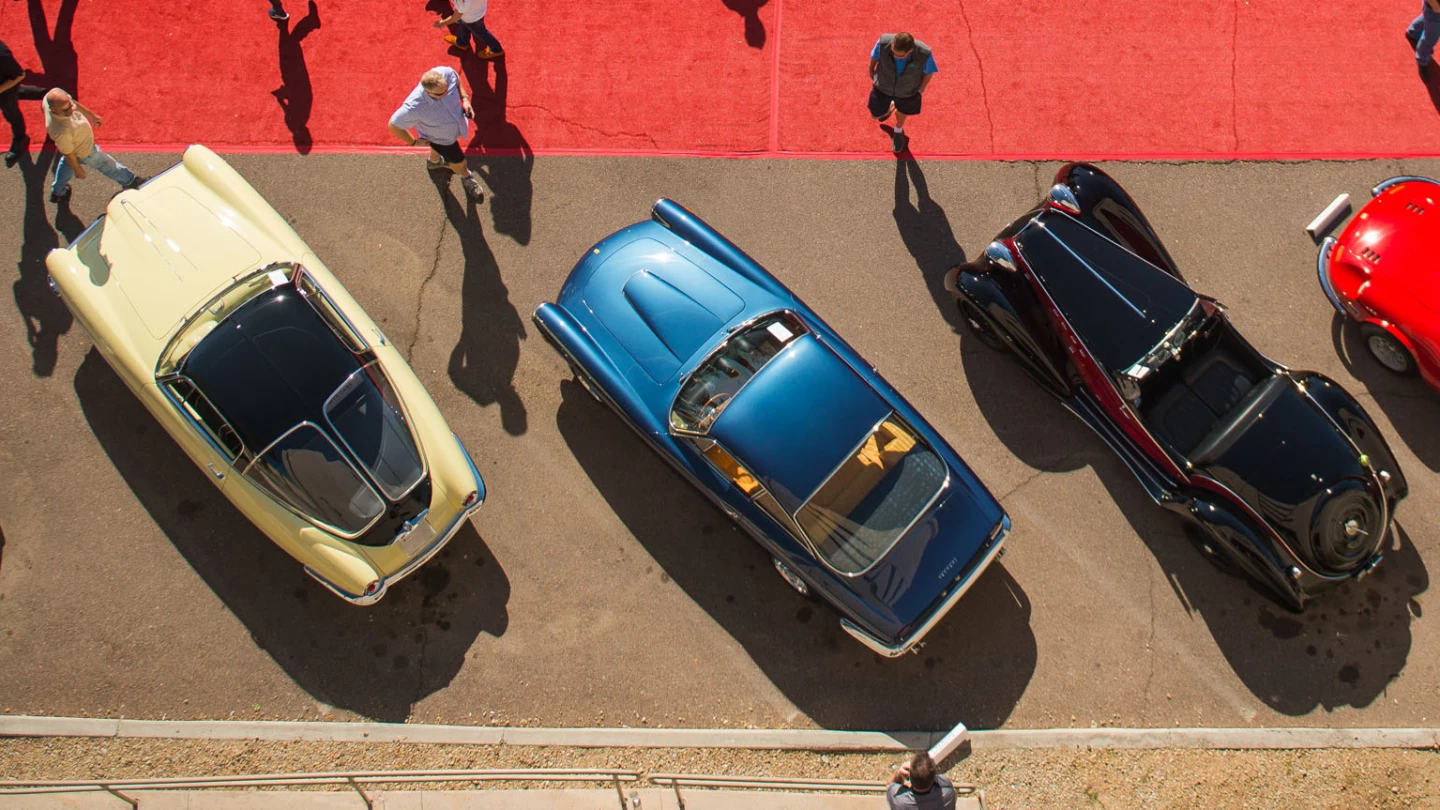 The replacement for the Ferrari 250 GT coupe, the gorgeous 250 GT/L, or Lusso, was the last of the 250 series road cars, the most luxurious and refined. This car (pictured center) is the 275th of the 350 examples built, underwent a 3-year cosmetic restoration which was completed in June 2013, and was awarded Best in Class at the inaugural Arizona Concours d'Elegance in 2014. It sold for $1,682,500 at RM-Sotheby's Scottsdale 2018 auction