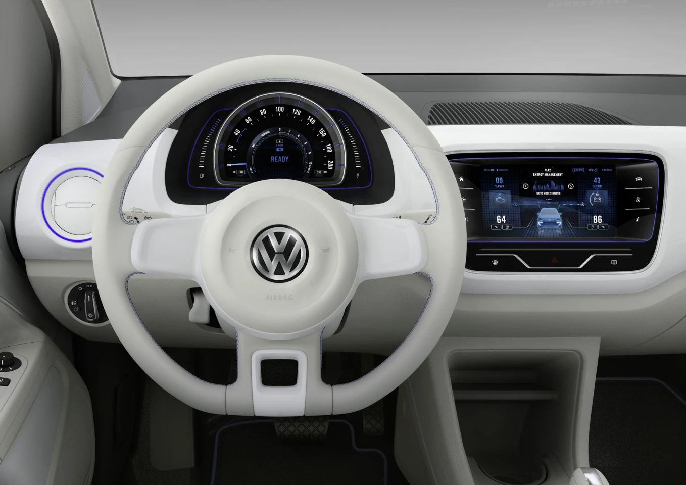 Digital display shows air quality, temperature and energy efficiencies and statistics for both drive modes