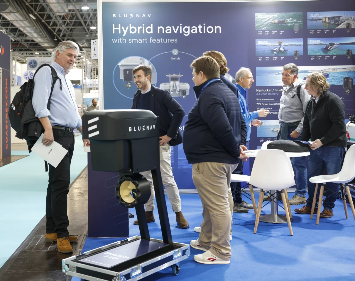 BlueNav debuted the Smart Hybrid Boating Solution and an 8-kW BlueSpin outboard at the 2024 Düsseldorf boat show this month