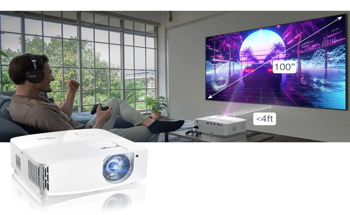 The UHD35STx gaming projector can throw 100-inch visual on a wall or screen from just 4 feet away