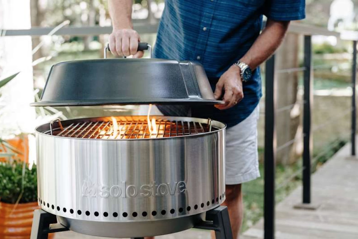 The Solo Stove Grill stands 37.5 in tall (95.25 cm) tall with the lid on