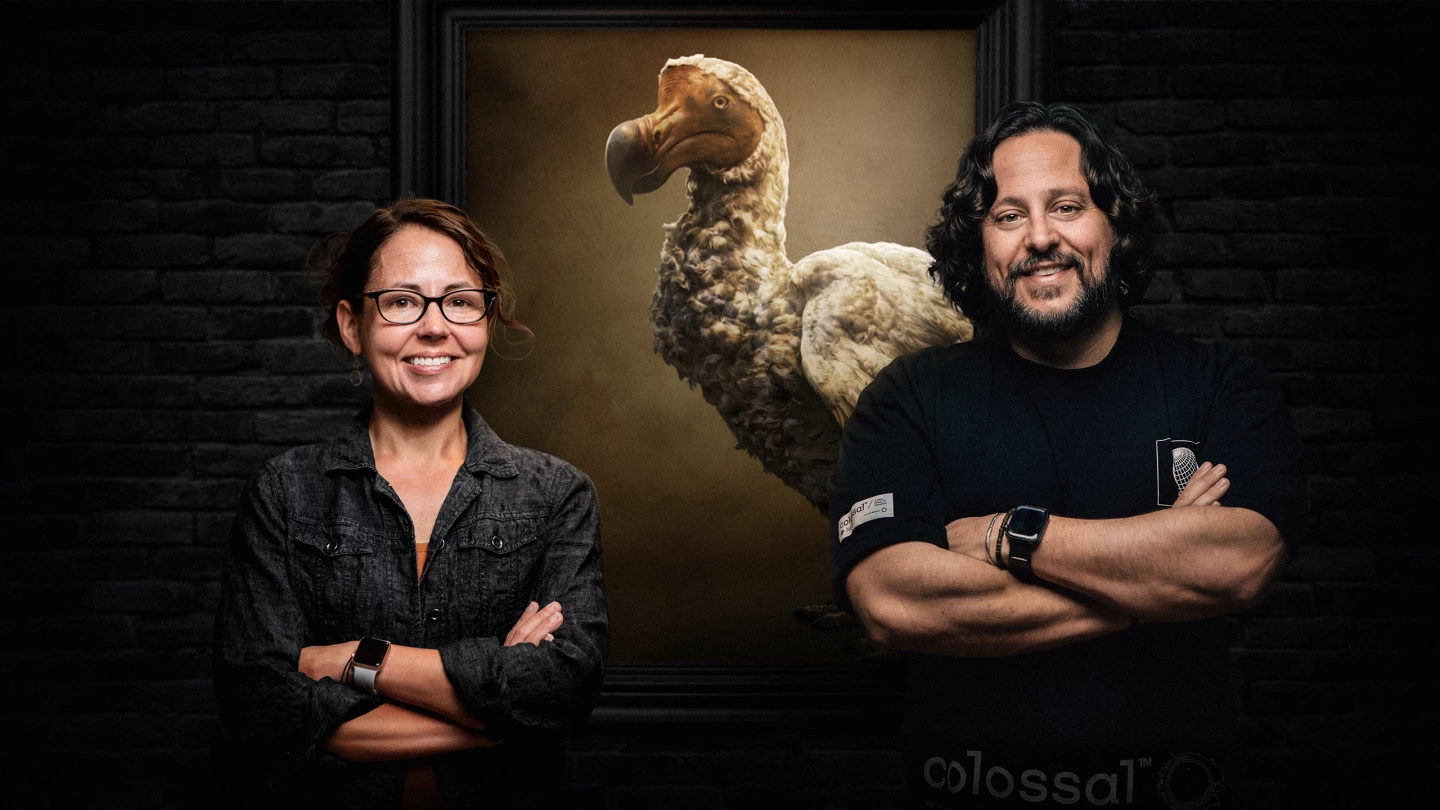 Beth Shapiro, lead paleogeneticist on Colossal's dodo de-extinction project, and Ben Lamm, CEO of Colossal, with the newest target
