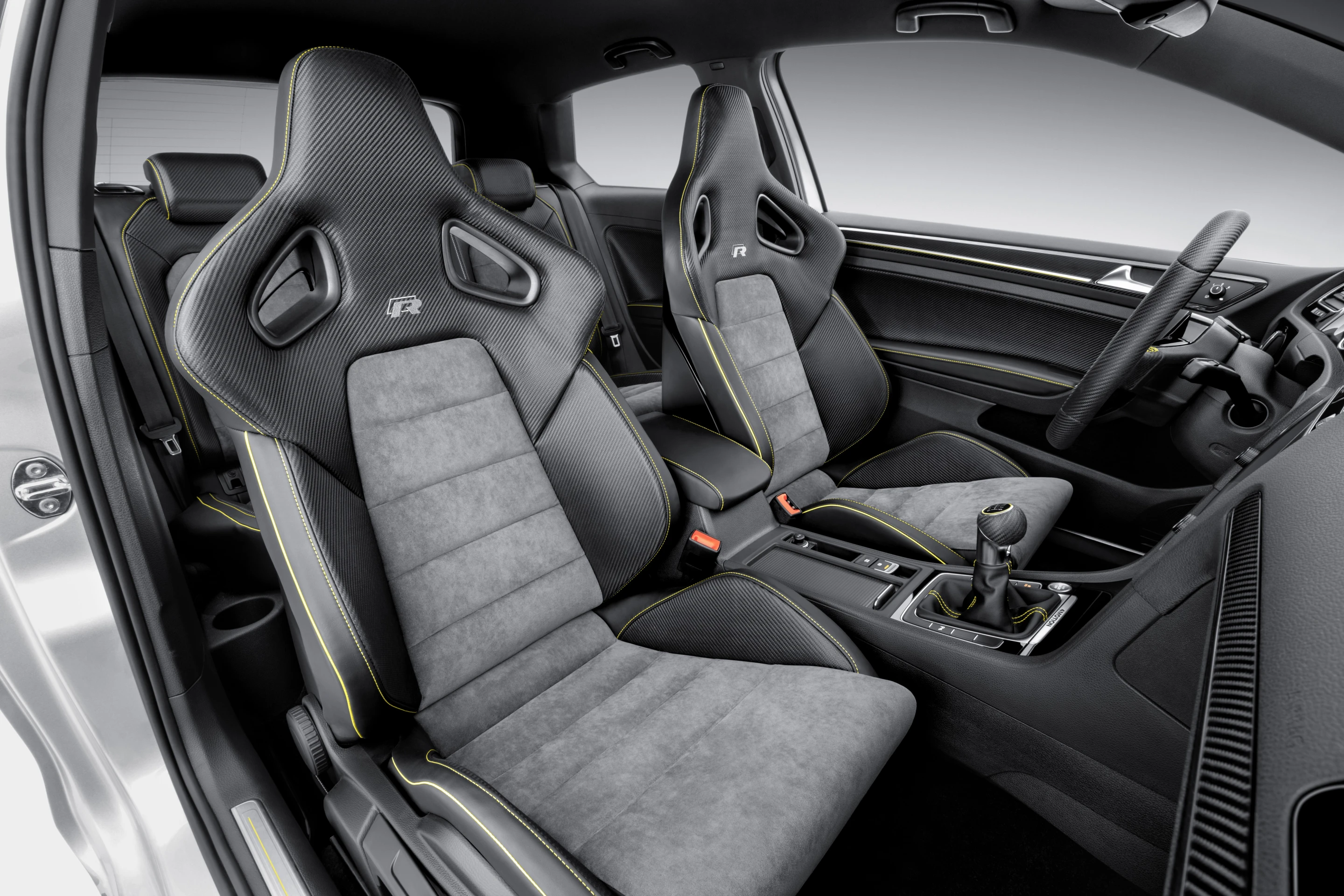 The interior of the Golf R 400 comes with motorsport-grade seats and Alcantara and leather coverings