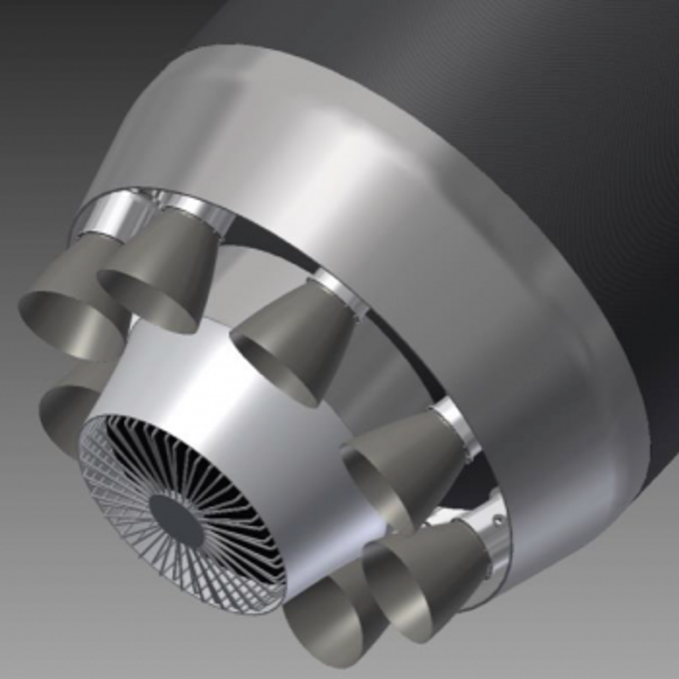 Alpha's aerospike engine with rocket burner cluster