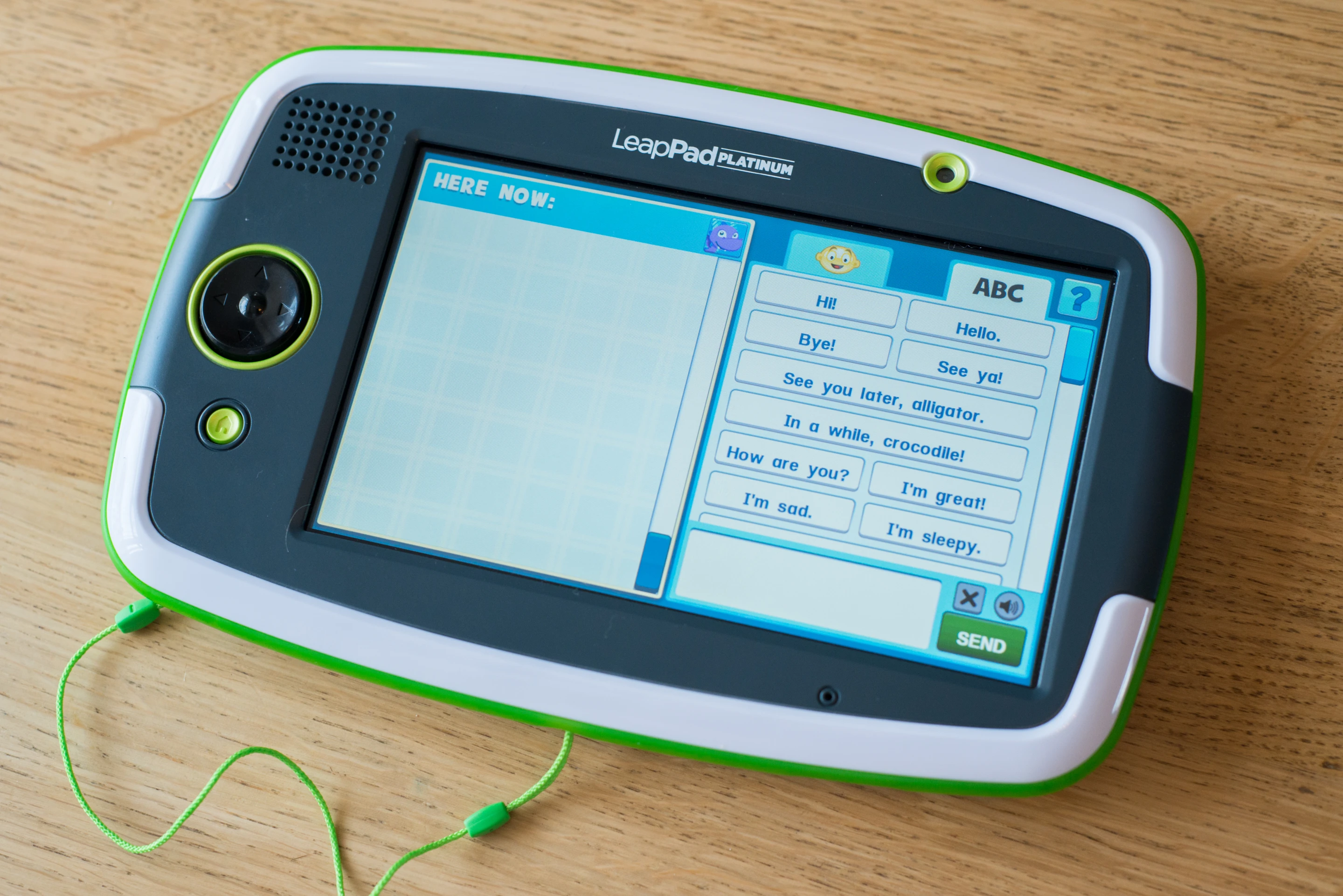 A chat app on the LeapFrog LeapPad Platinum lets users chat to friends, but only if they are in the same room and have an equally capable LeapPad tablet