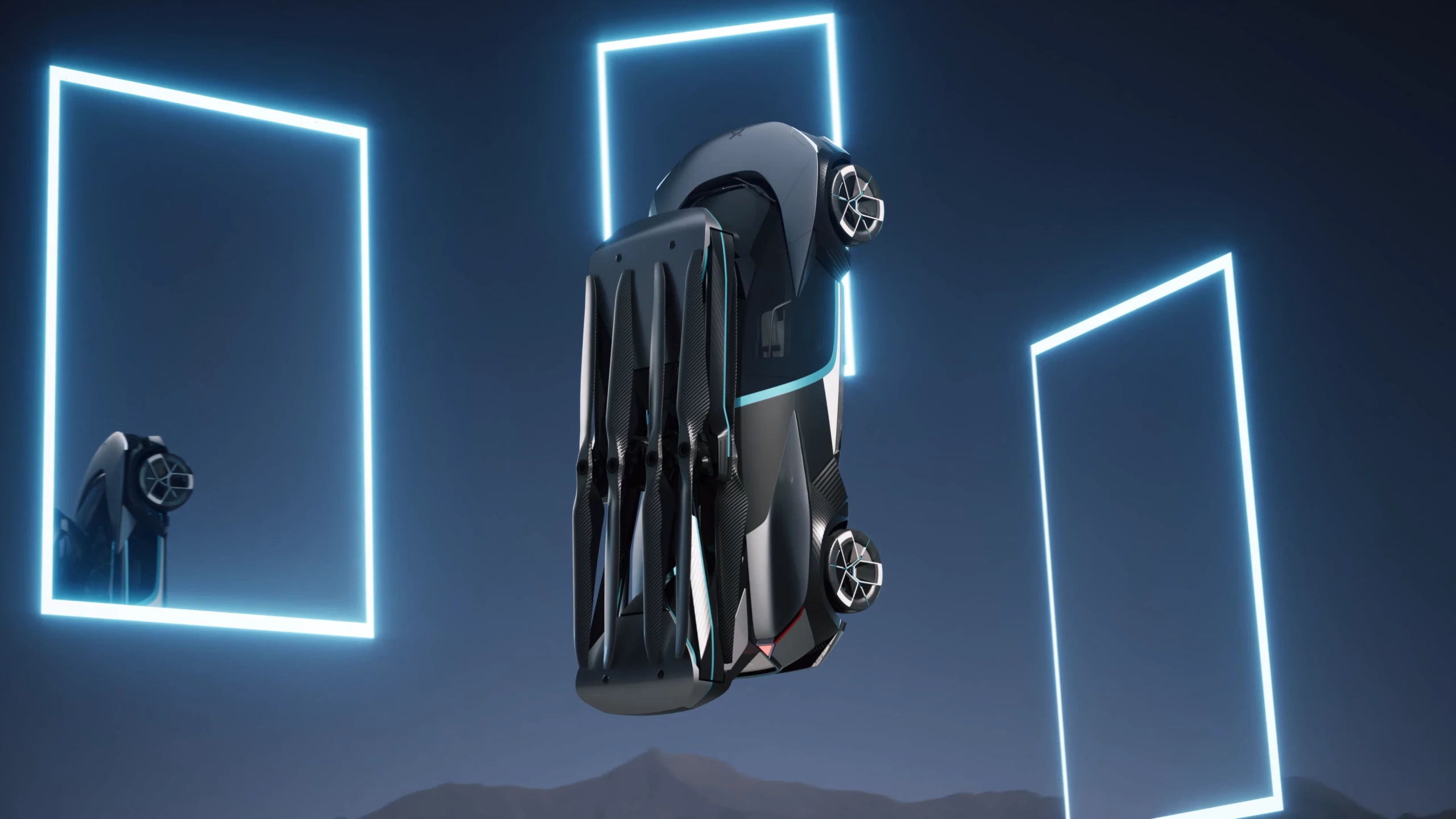 Top-down view shows how the props will be stowed when the vertical lift system is folded away