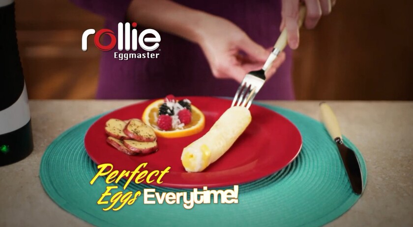 Rollie claims the Eggmaster Cooking System results in "perfect eggs every time"