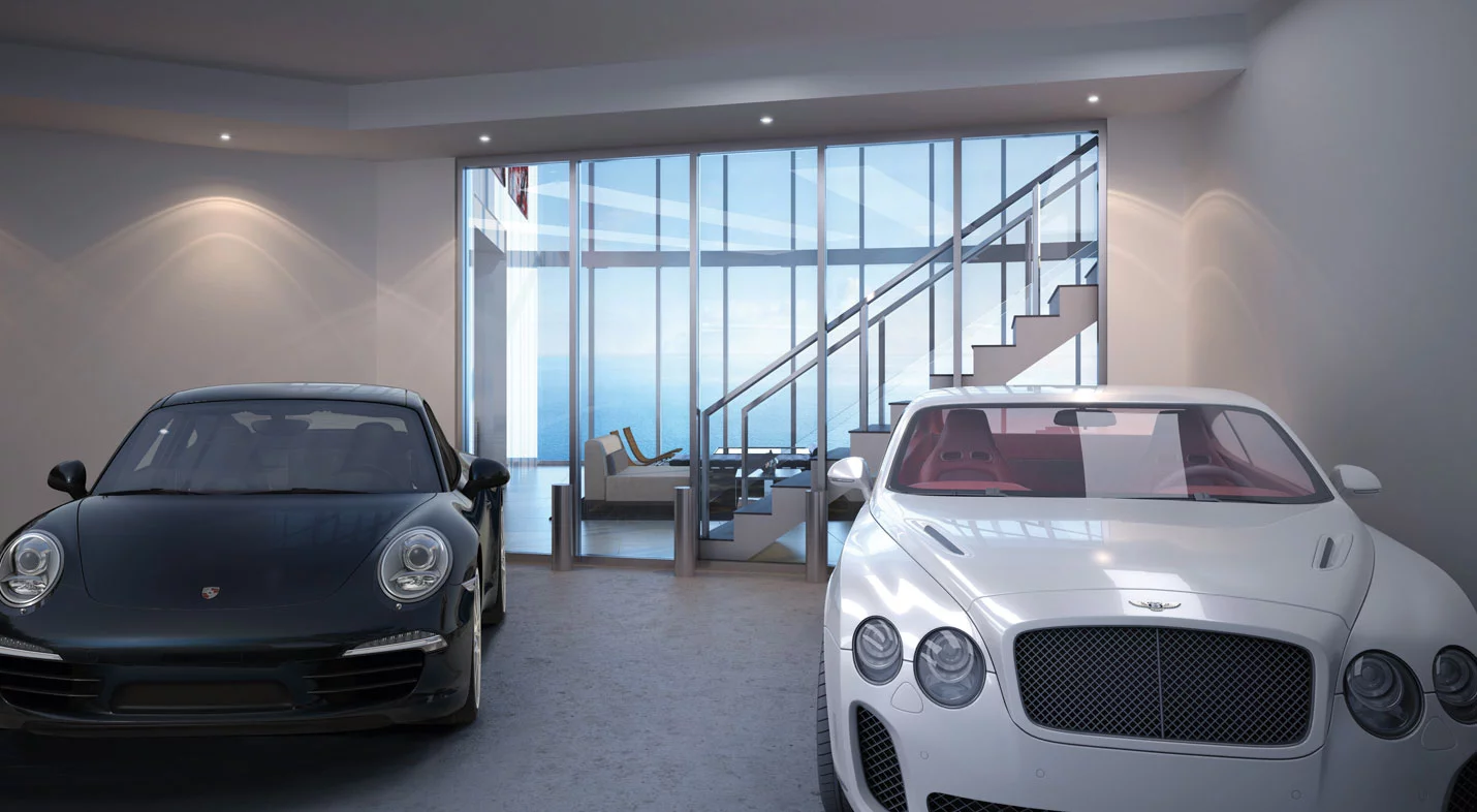 Each apartment's "Sky Garage" features a viewing window into the living space (Image: Porsche Design)