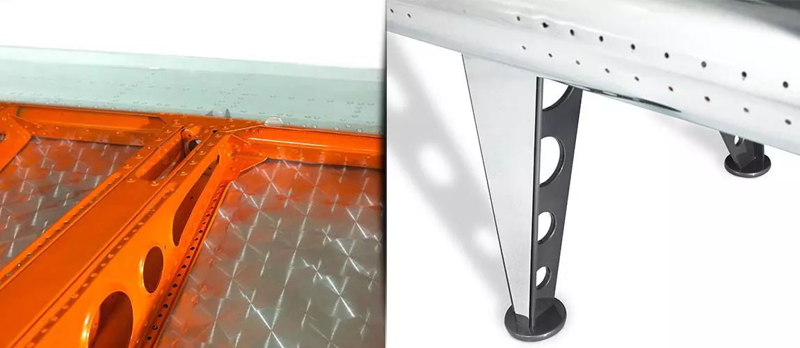 The aluminum legs are fabricated