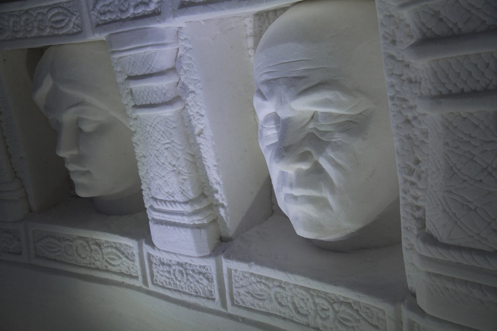Another shot of the SnowVillage's Hall of Faces sculpture