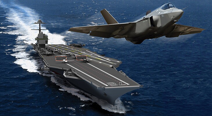 Artist's concept of an F-35 launching from the Gerald R Ford