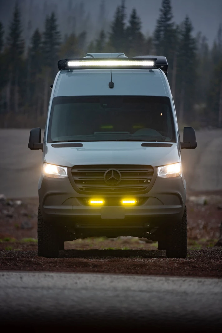 A curved LED bar on the roof and amber LEDs below the grille add extra illumination