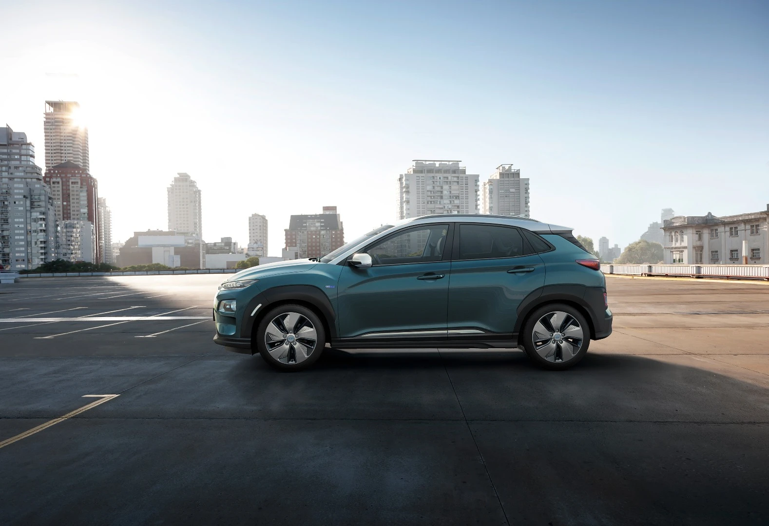The Kona Electric wears a slightly different face to its fossil fuel-powered forefather
