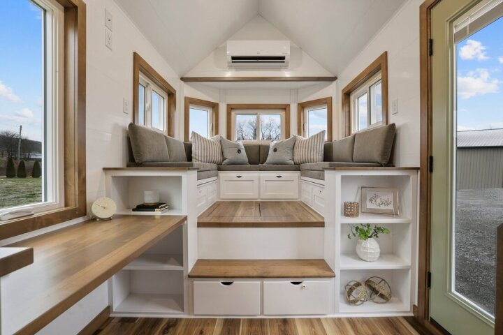 The Bofin's interior is dominated by a large raised living room that has lots of integrated storage space