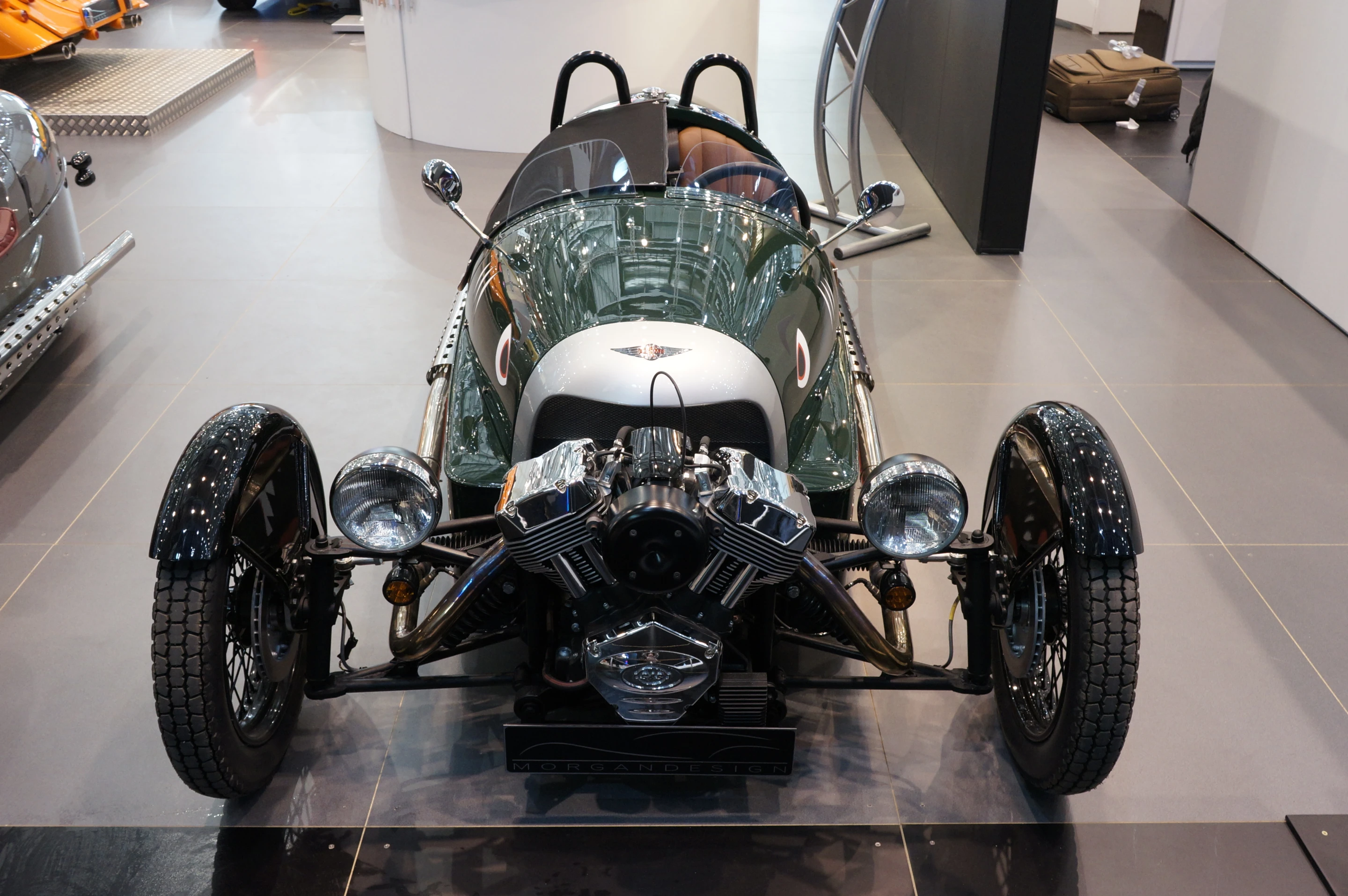 Morgan's Cyclecar is powered by a big 115 bhp S&S V-twin, a five-speed Mazda gearbox and has a a cockpit modeled on a WW1 fighter plane.