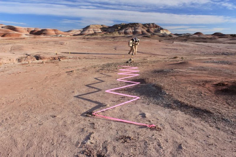 MDRS World Space Walk analog astronauts prepare for the obstacle course (Photo: Mars Society/ H. Mogosanu/ WSW2013 Mission to Mars Crew)