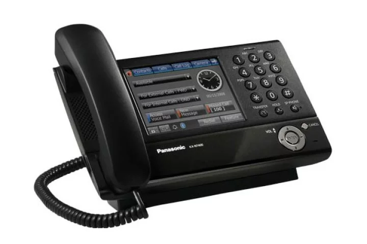The KX-NT400 IP business phone from Panasonic features a 5.7in touchscreen interface with live video feed