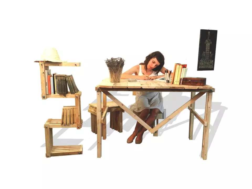 Italian designer Andrea Scandella has created an open source series of DIY furniture pieces made from disused pallets