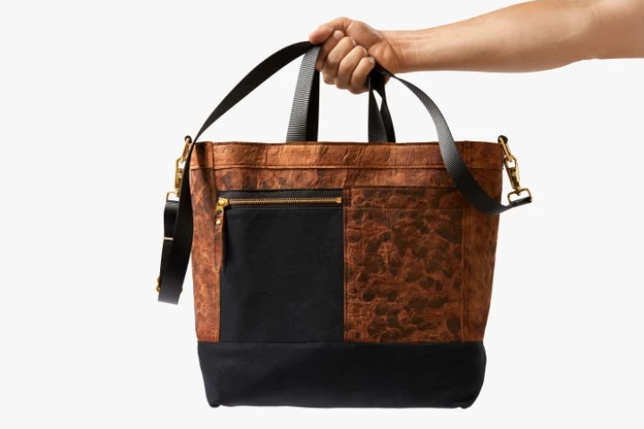 A bag from Bolt Threads, made using leather derived from fungi materials
