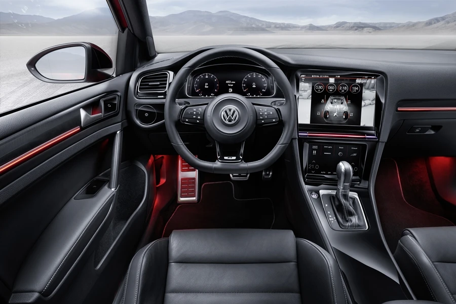 The driver's controls in the Volkswagen Golf R Touch concept car