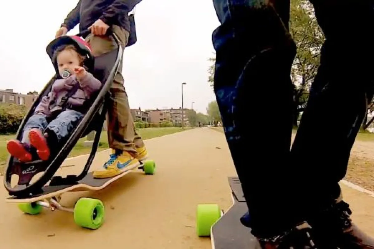 The Longboard Stroller in action
