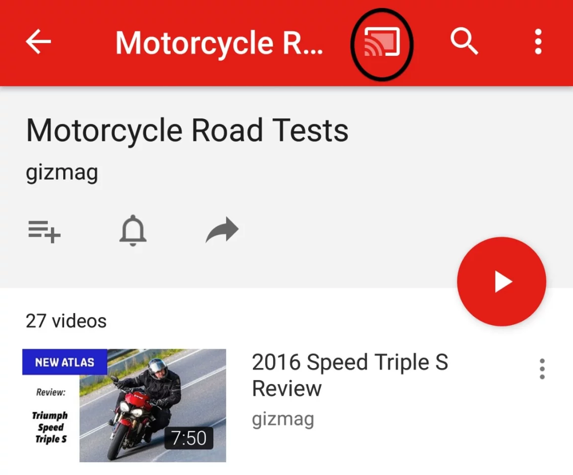 In apps like YouTube or Netflix, tap the Cast button (circled) to stream that video to the Chromecast