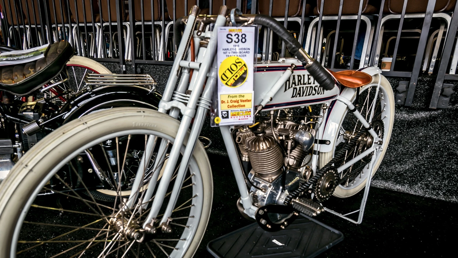 Another bike from the Dr. J. Craig Venter Collection and previously museum displayed, this 1916 Harley-Davidson 16T V-Twin Board Tracker fetched $55,000