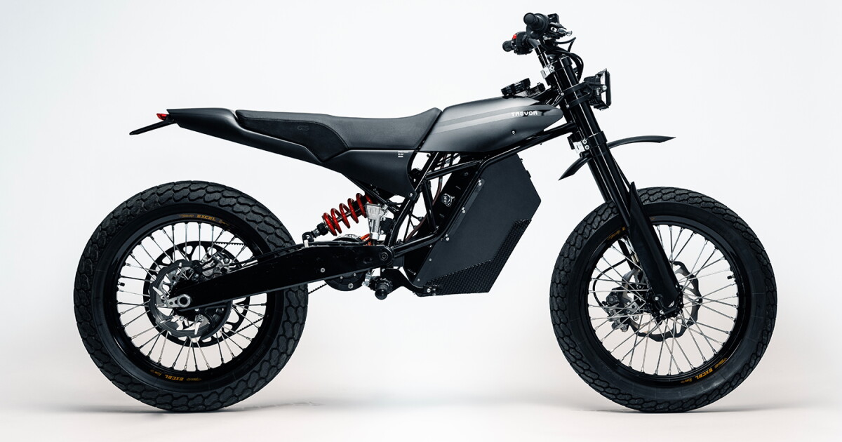 Trevor Motorcycles’ 22kW, 266-lb belt-driven electric scrambler Trevor Motorcycles’ 22kW, 266-lb belt-driven electric scrambler