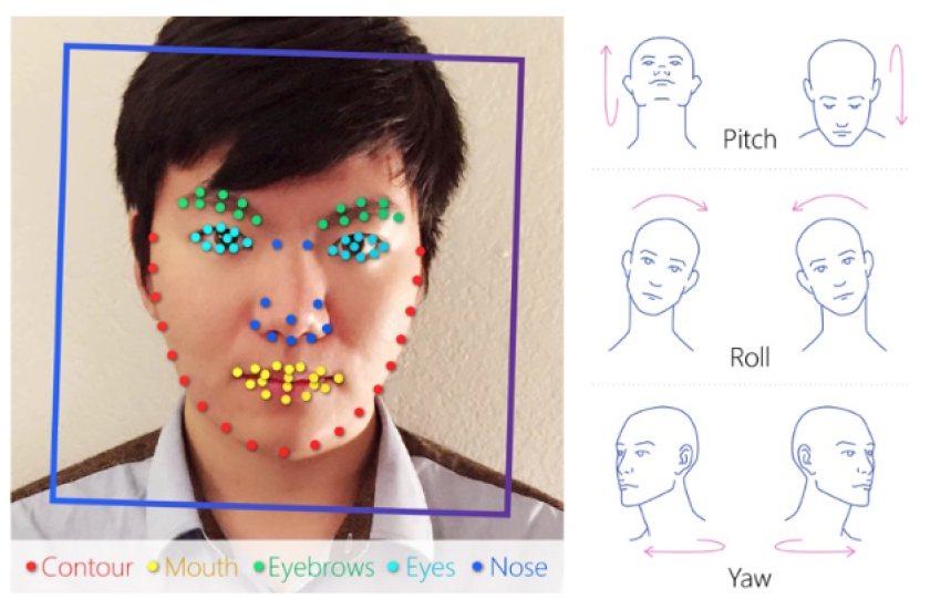 Some of the facial landmarks tracked by the neural network