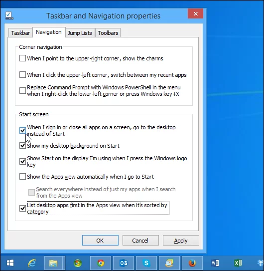 Tweak the settings in the navigation menu to keep the modern interface elements off the desktop