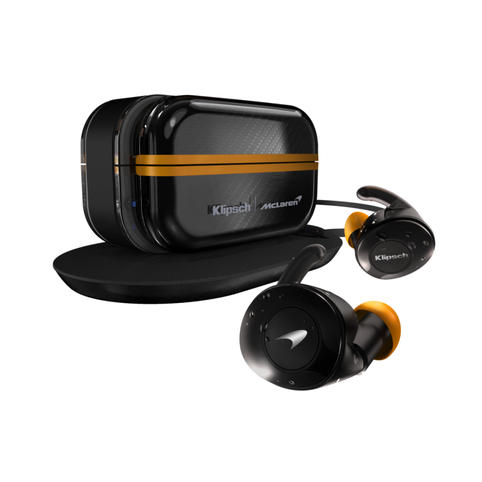 The T5 II True Wireless Sport McLaren Edition earphones come supplied with a charging pad