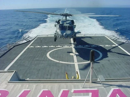 helicopter landings canbe achieved with craft speedsof 36 knots with 57 knotsapparent wind speed