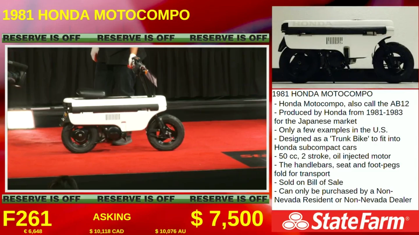 Very few of these "trunk bikes" from Honda made their way to America, though they were well-received in space-limited Japan in the 1980s and demonstrate just how far ahead of the game Honda has been in recognizing and building futuristic transportation solutions. There's every chance that one day this will be seen as a milestone motorcycle yet it fetched just $8,525. Auction Description