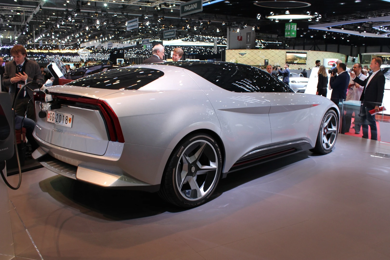 The Sibylla concept's charging port is located behind the GFG Style logo on the rear hatch