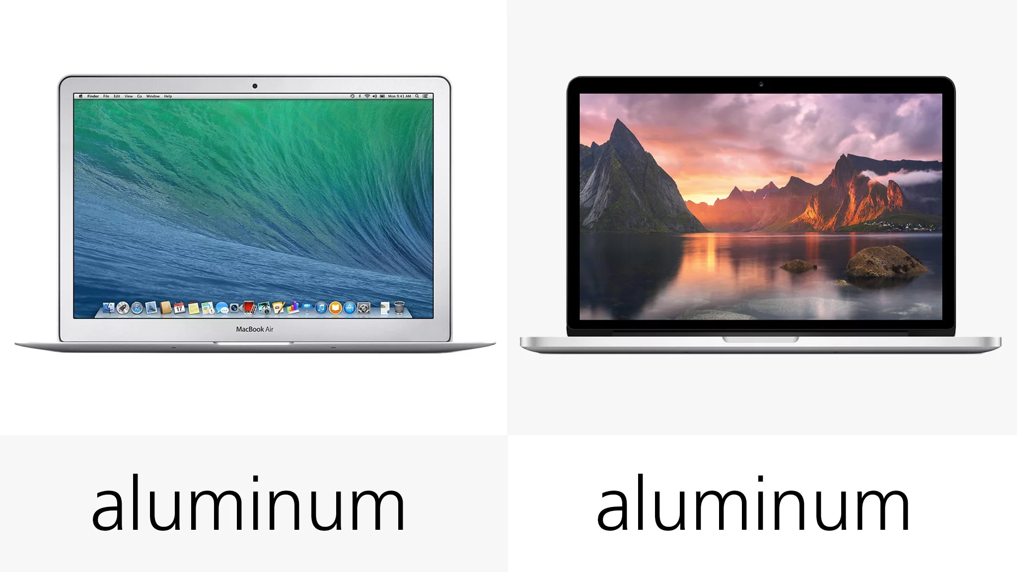 Both MacBooks have aluminum exteriors