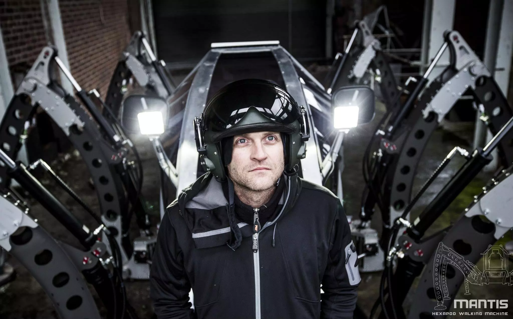 Matt Denton, chief designer and founder of Micromagic Systems, sits in the cockpit of his giant hexapod robot Mantis