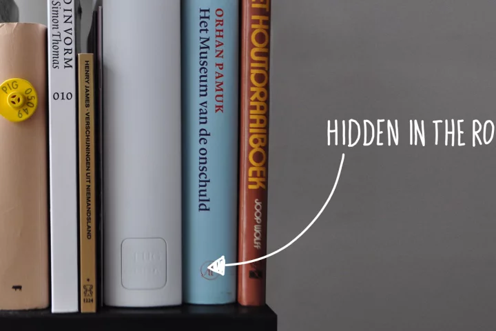 The PlugBook can be kept on a bookshelf and easily grabbed whenever needed