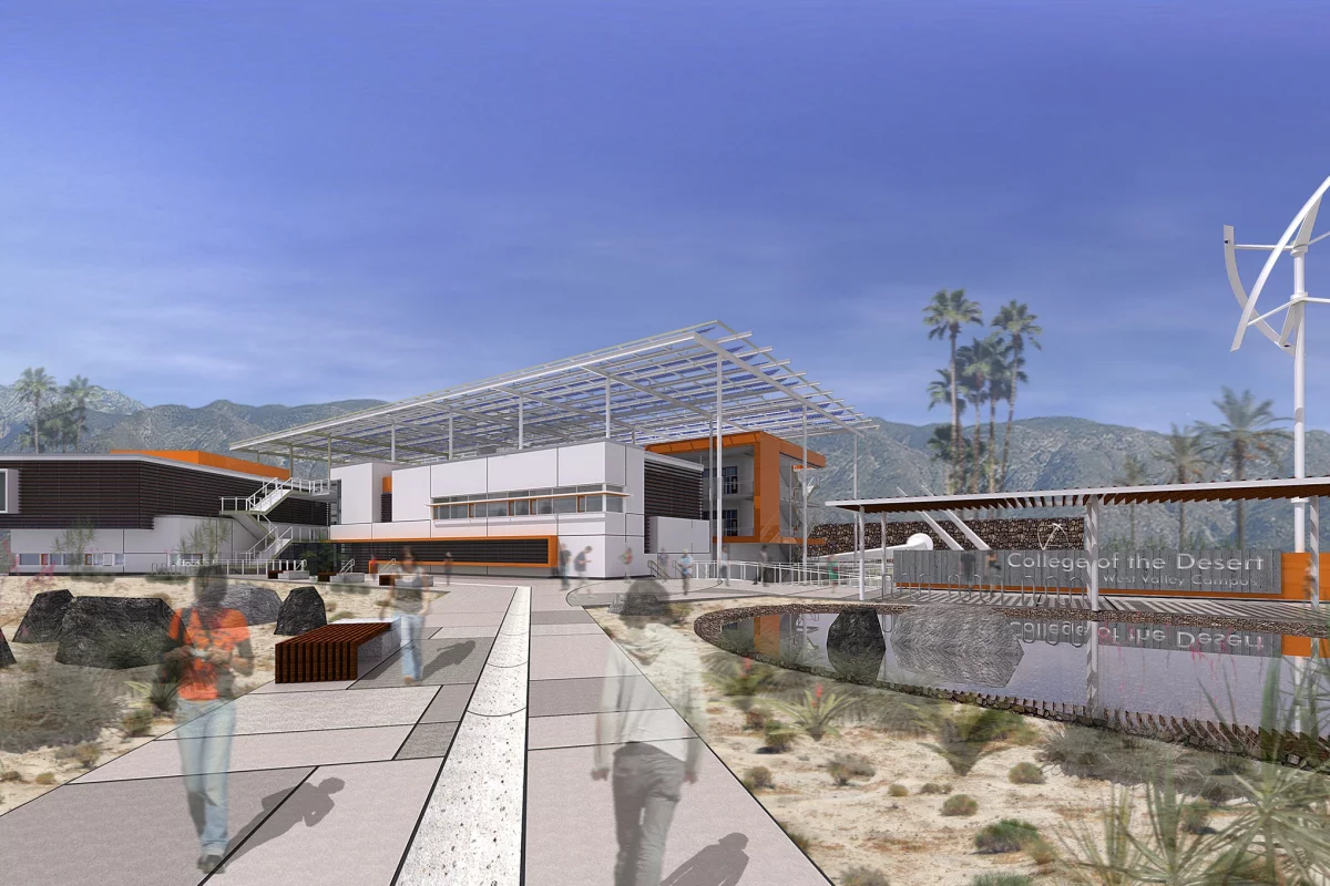 Conceptual image of HGA's Palm Springs campus design (Image copyright HGA Architects and Engineers)