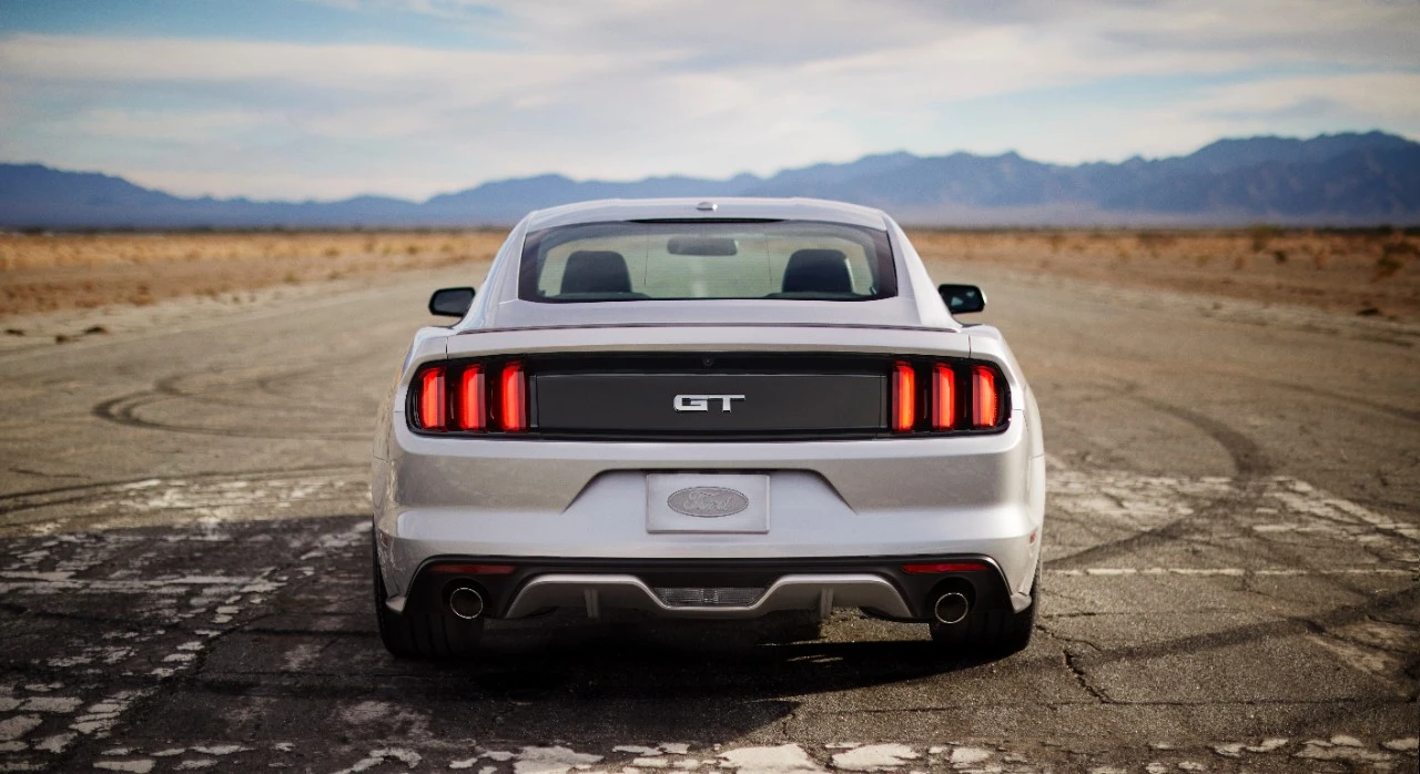 The new Mustang design includes three-dimensional triple-bar taillights