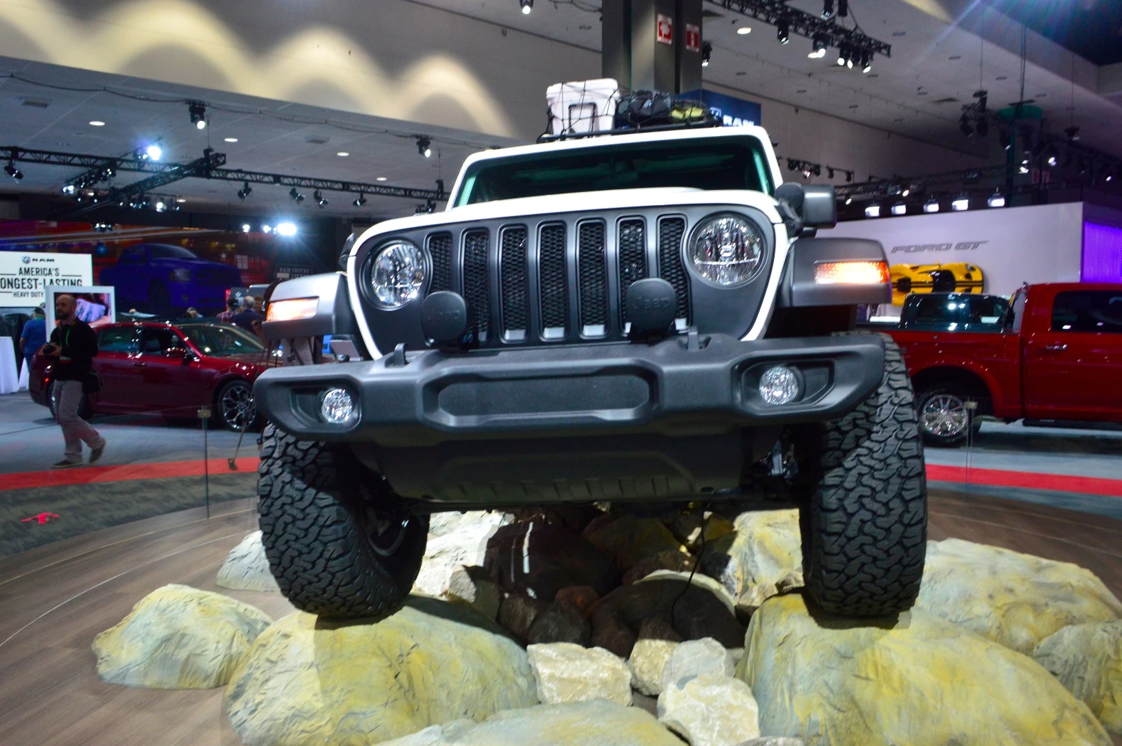 To help highlight the fun, go-anywhere spirit of the all-new Wrangler, Mopar adds a roof rack, 17-in wheels with 35-in BFGoodrich KO2 tires, a 2-in lift and tube steps, among other mods