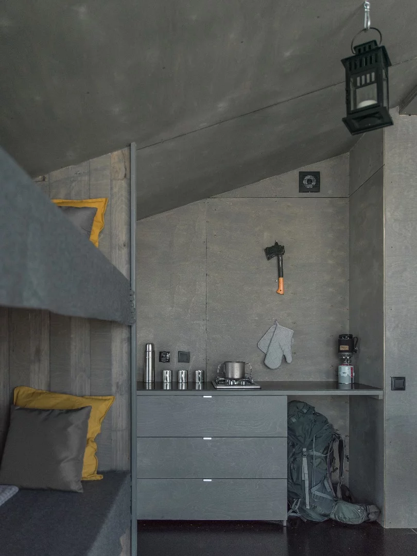View towards the cabin's kitchenette