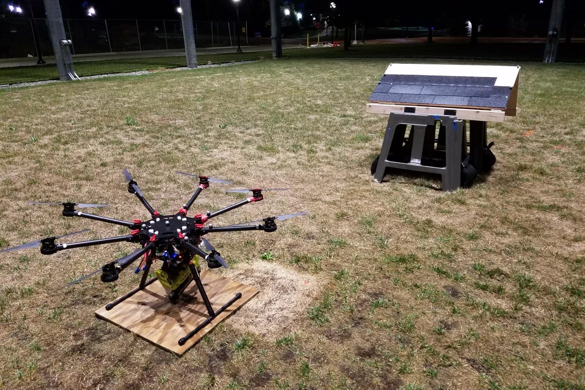 Where a human roofer would need to pull the trigger on the electric nail gun, the team programmed a virtual switch so that the drone itself does so when in the correct position