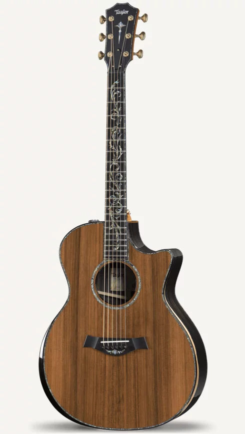 The PS14ce V-Class guitar's variegated sinker redwood top is said to blend "the overtone warmth of cedar with the punchy attack of spruce"